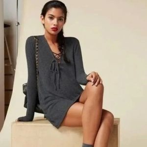 Reformation Simone Lace Up Charcoal Grey Long Sleeve Dress